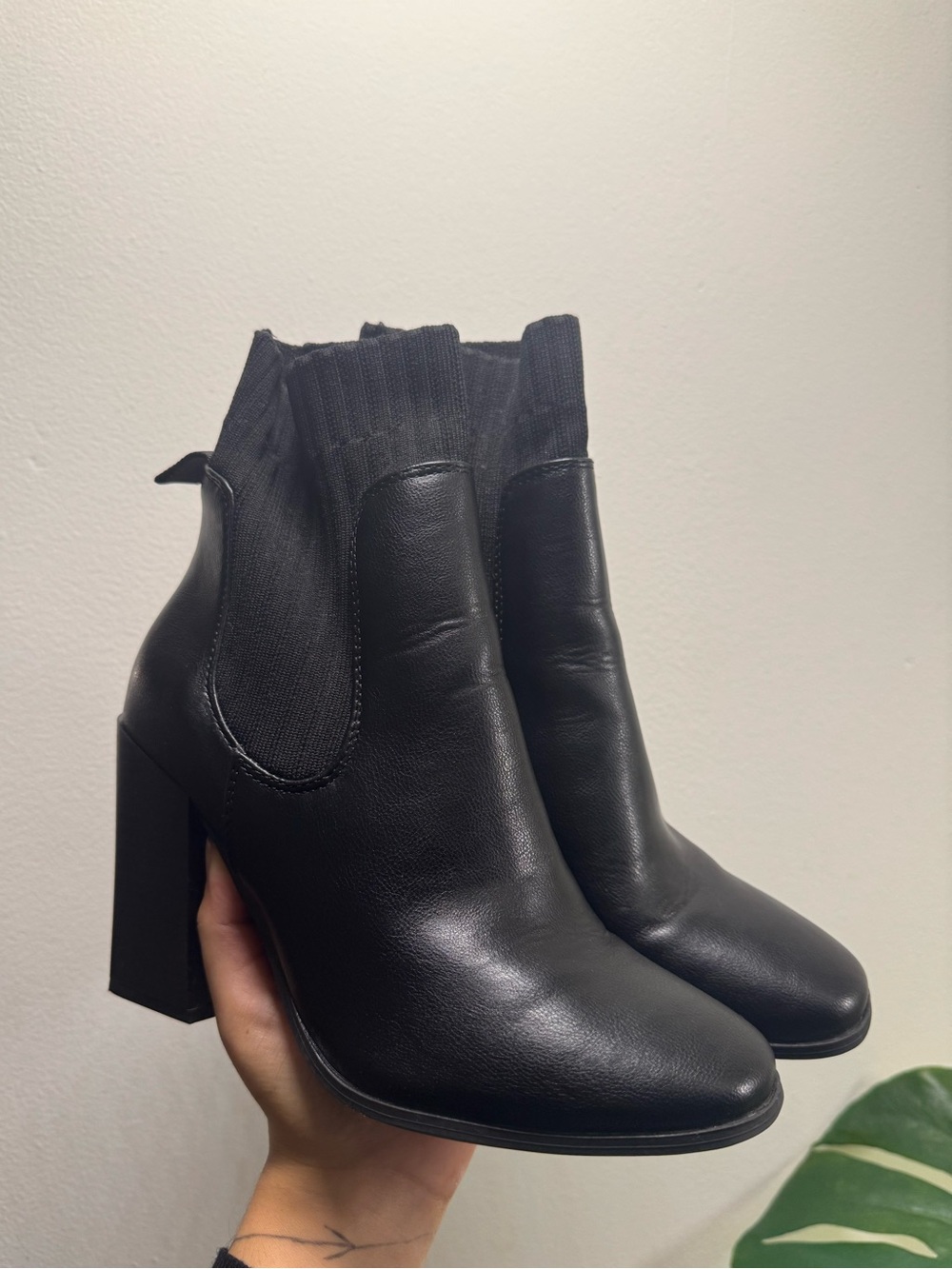 BAMBOO Black High Block Heel Ankle Boots
